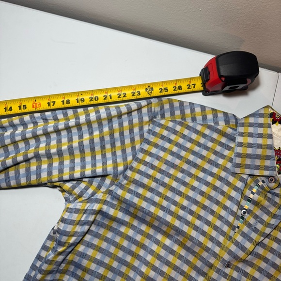 Robert Graham Shirt Flip Cuff Multicolor Plaid Floral Men’s Medium Business - Picture 7 of 11